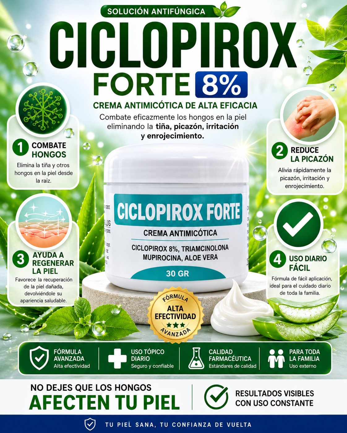 Ciclopirox Forte 8% Crema Antimicótica | Combate Hongos y Tiña en la Piel