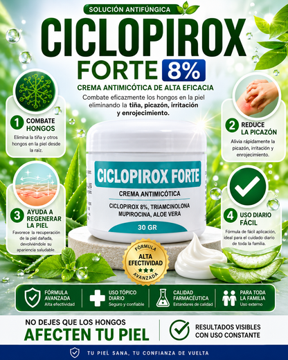 Ciclopirox Forte 8% Crema Antimicótica | Combate Hongos y Tiña en la Piel