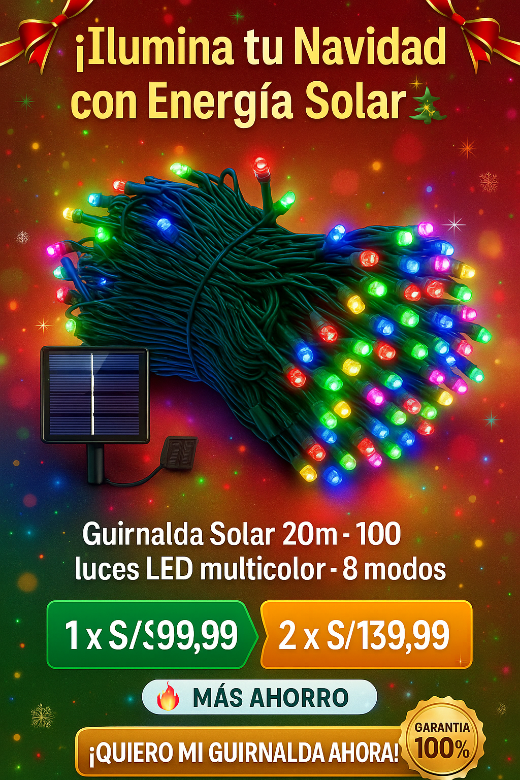 LUCES LED SOLARES MULTICOLORES 20m
