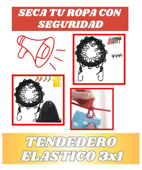 TENDEDERO ELÁSTICO PARA ROPA (3UNIDADES)